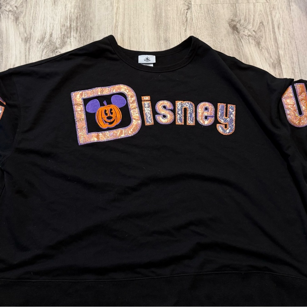 Disney Black Sweatshirt with Orange and Purple Logo